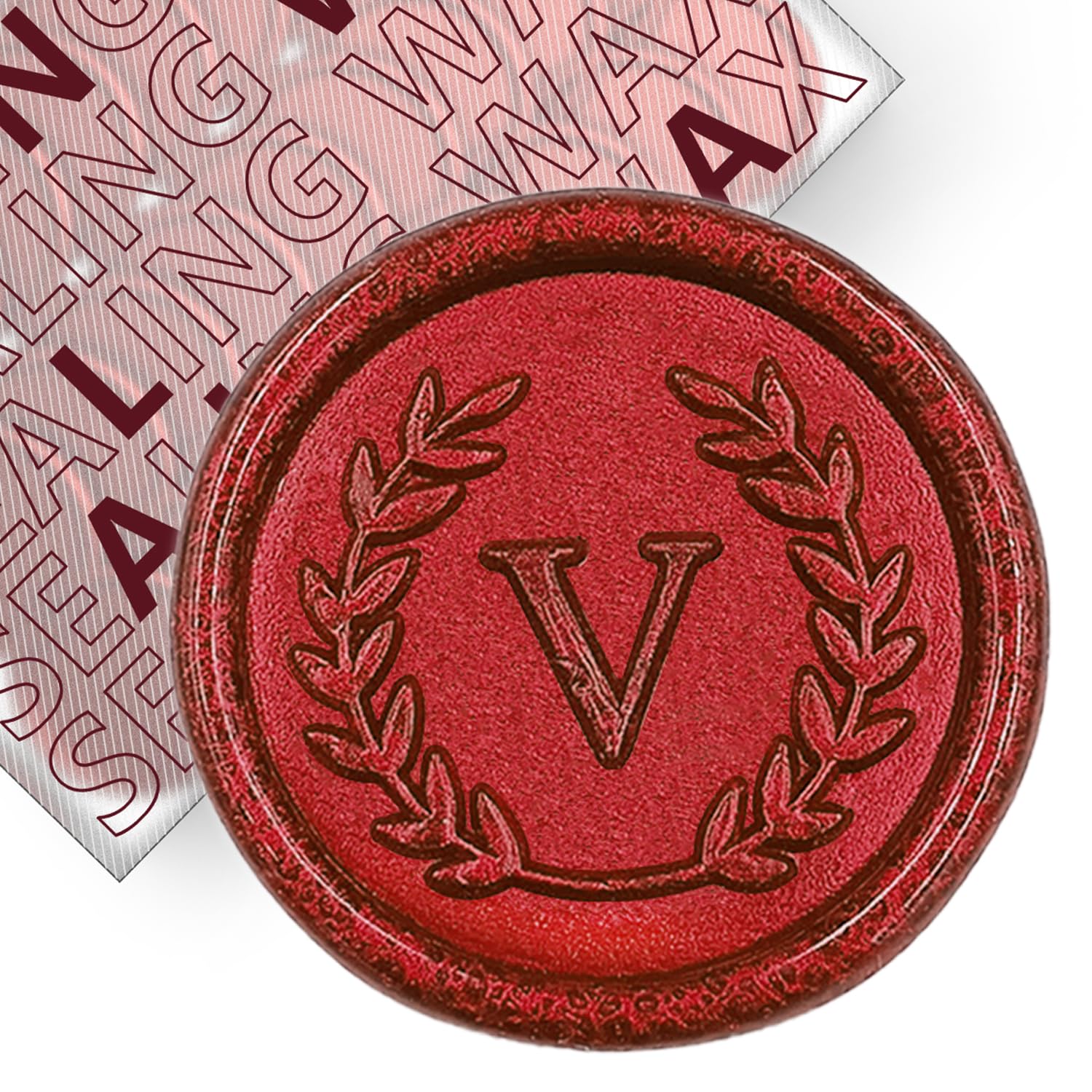 50Pcs Red Letter V Adhesive Wax Seal Stickers, Hand-Made, No Need Seal Stamp, Tear and Use Wax Stickers for Wedding Invitations, Envelopes, Christmas Gift