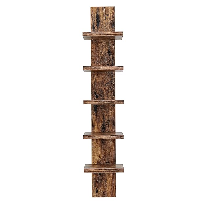 Buy Danya B 5 Tier Wall Shelf Unit Narrow Light Brown Finish Vertical