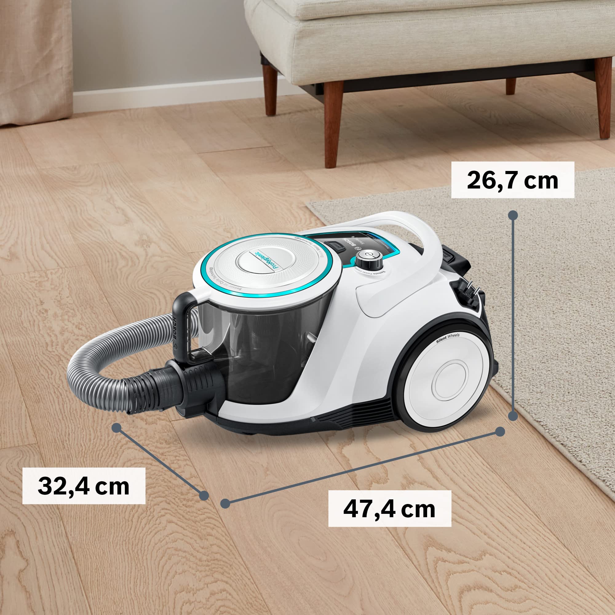 Bosch Aspiradora sin Bolsa Serie 6 BGC41XHYG - Aspiradora de Suelo Ideal para alérgicos - Filtro higiénico, 10 años de garantía del Motor, Boquilla de Suelo para parqué, Alfombra, Fuerte Potencia de