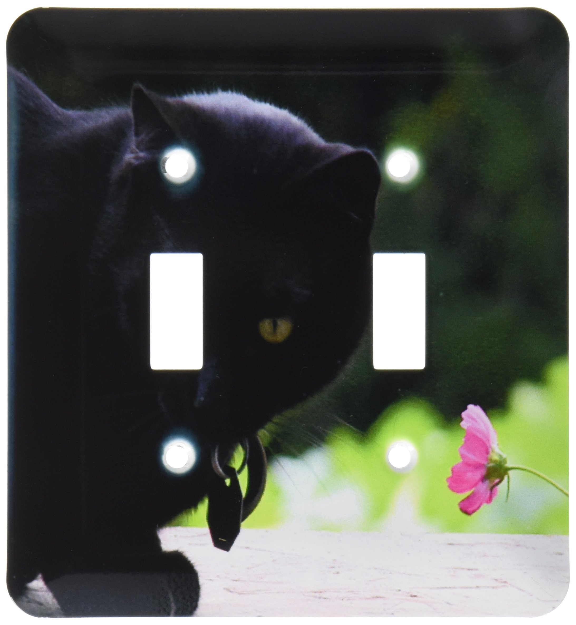 Double interrupteur à bascule Chat noir avec fleur lsp_27309_2
