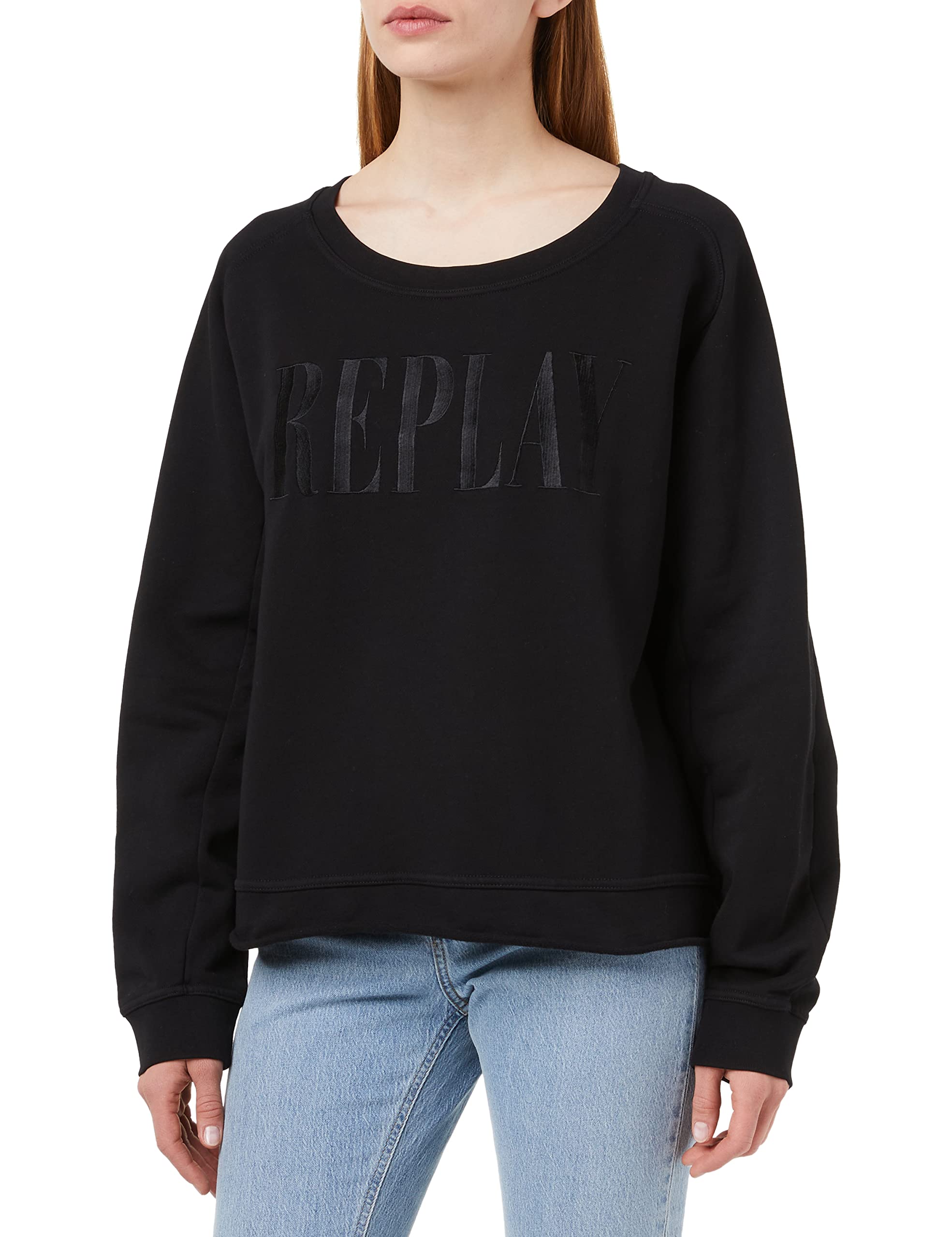 REPLAY women's sweatshirt made of 100% cotton, Black 098 (Black), S