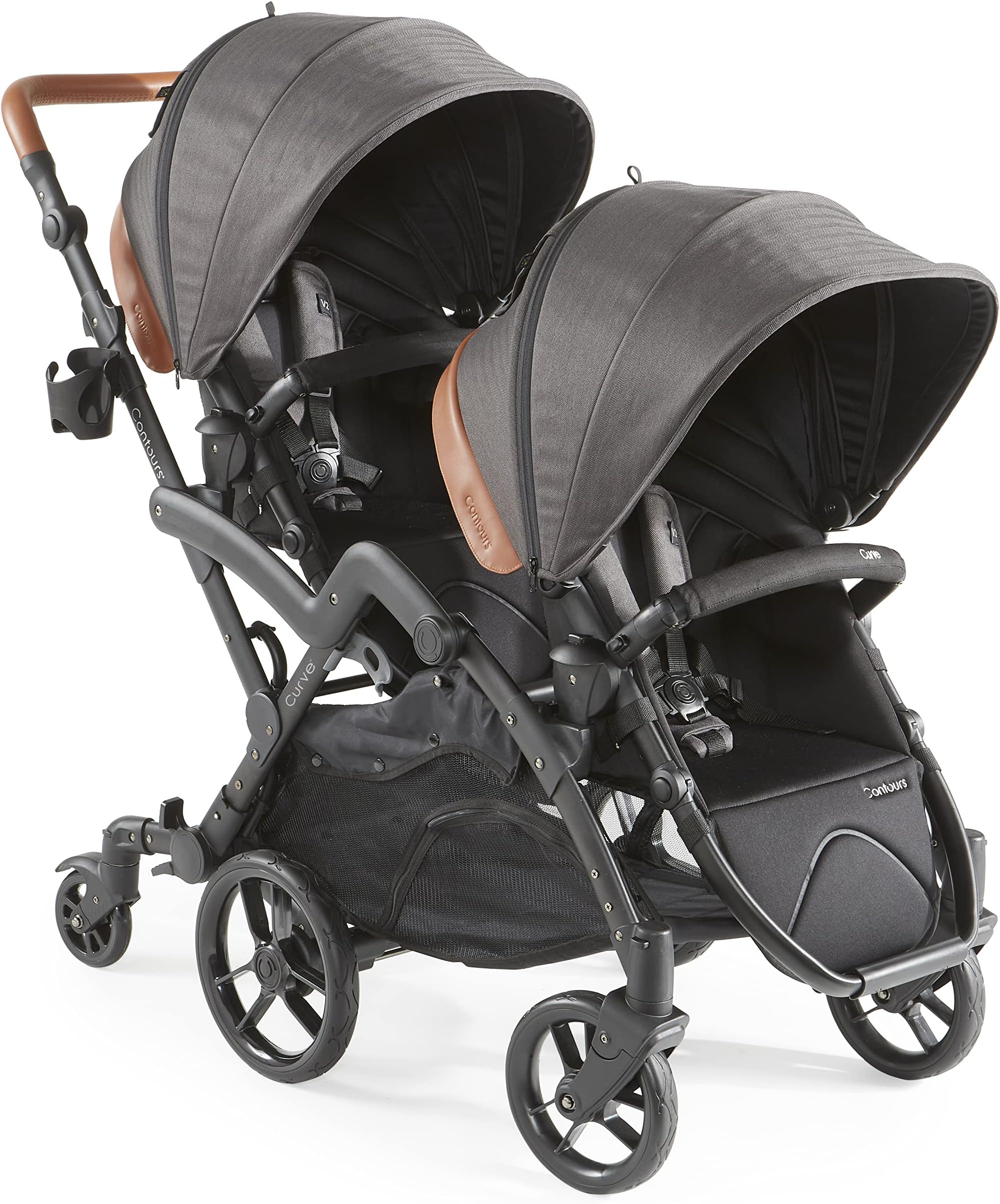 Contours Curve V2 Convertible Tandem Double Baby Stroller & Toddler Stroller - Twin Stroller, 360 Turns, Removable and Reversible Seats, Infant Car Seat Compatibility - Black Herringbone