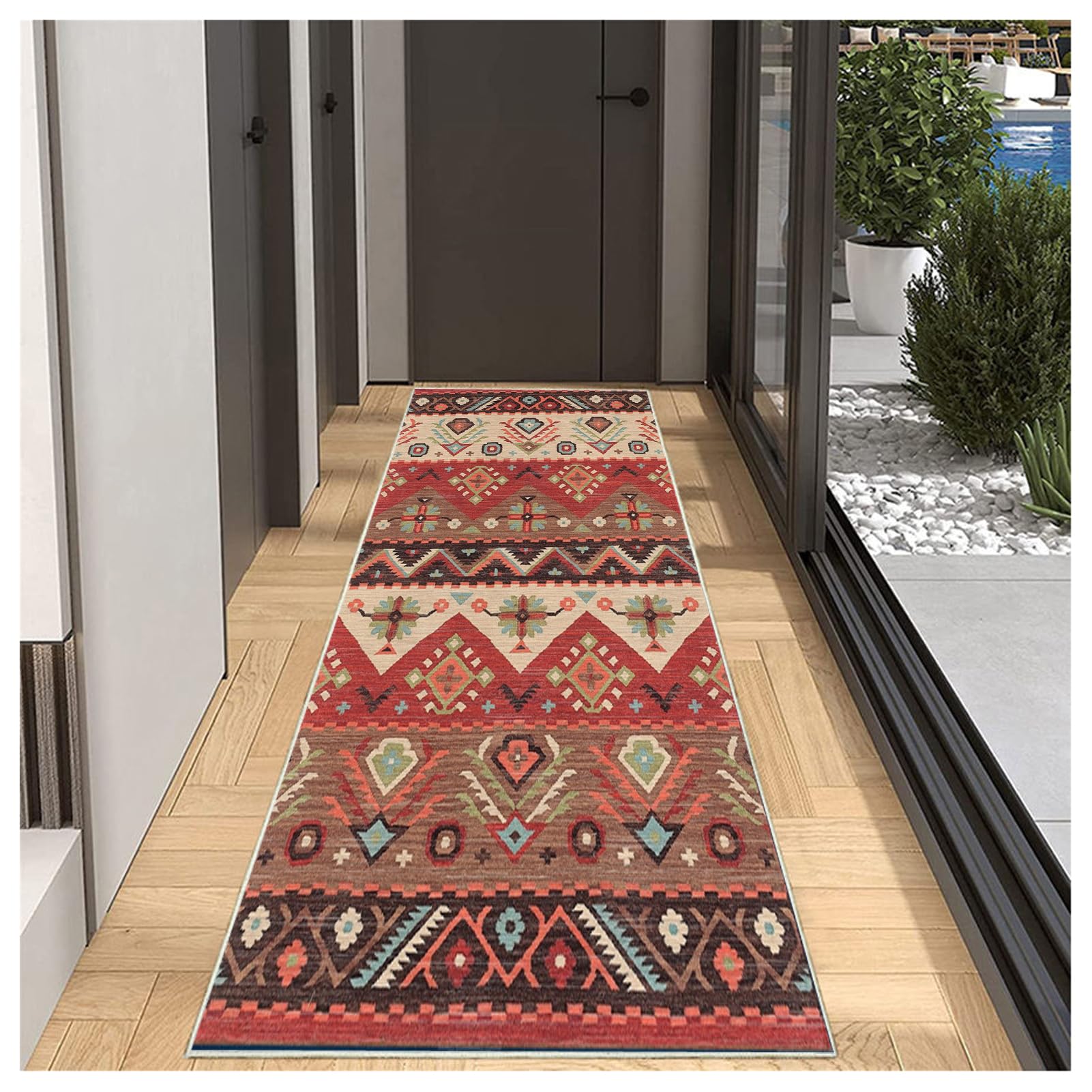 Alfombra de pasillo 50x180 cm de estilo bohemio lavable y con respaldo de goma antideslizante