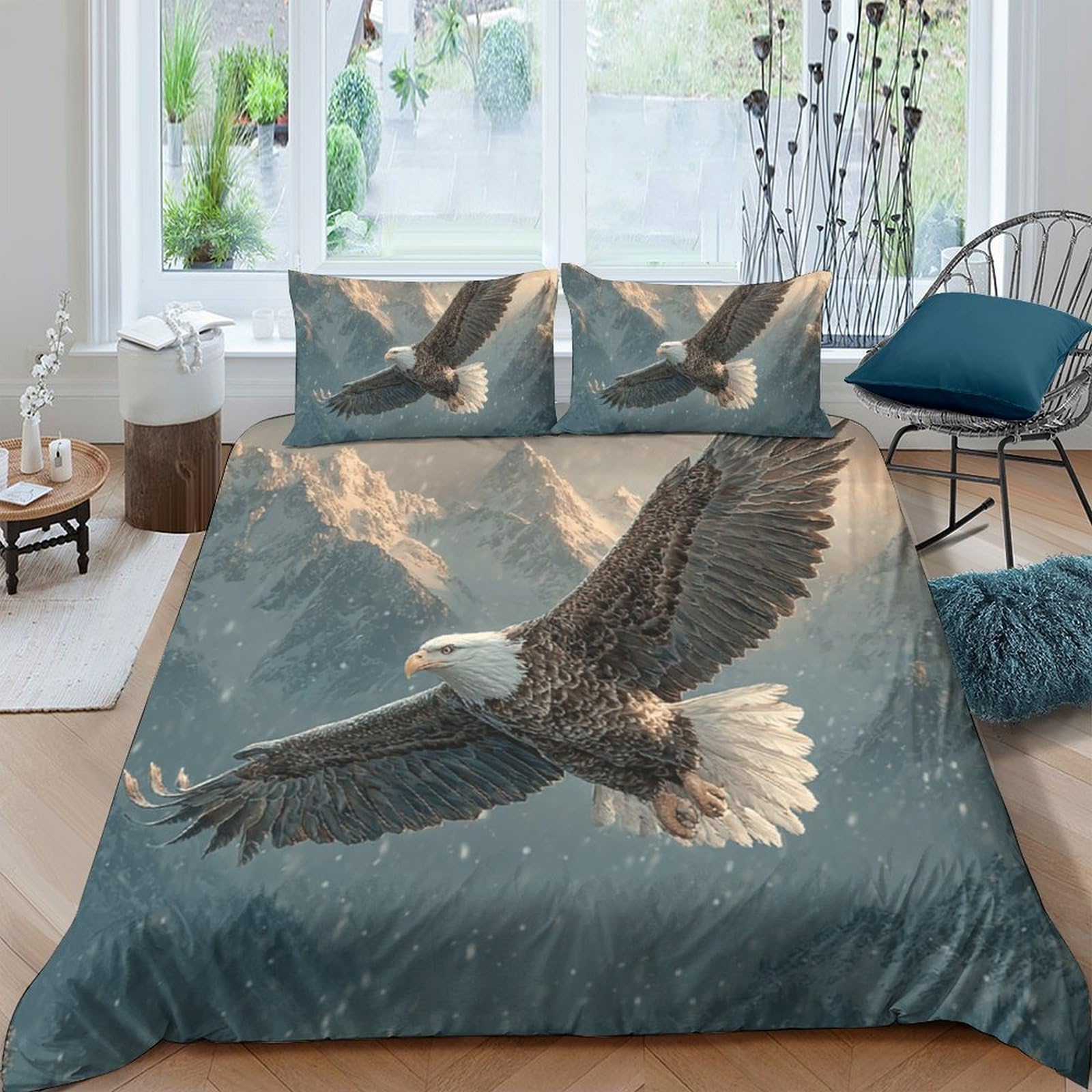 Ctjqhvkz Style-4 3D Printed Bald Eagle Fitted Sheet Microfiber Soft Breathable Mountain Forest Bed Cover For Bedroom Dorm Decor Single（135X200cm）