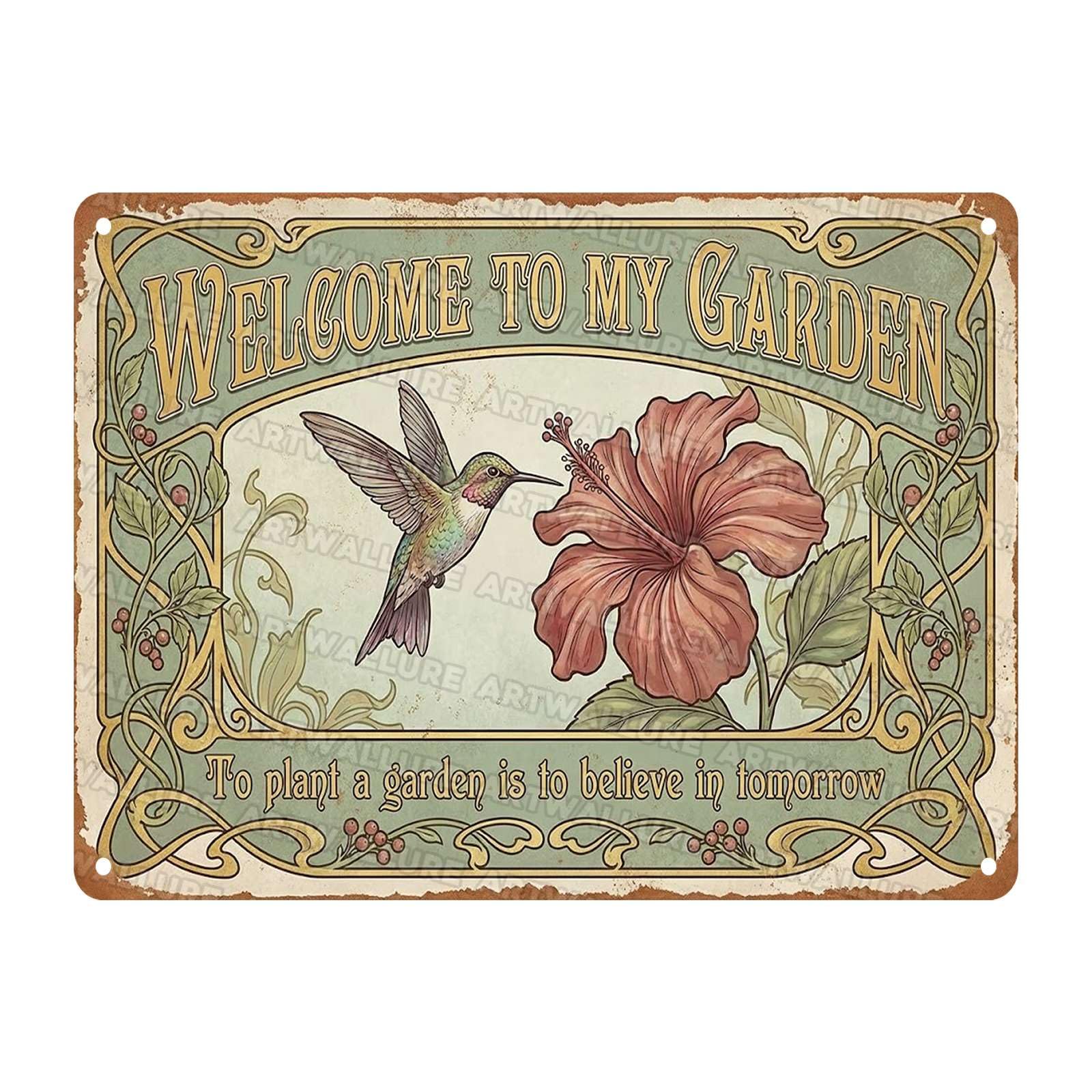 Hummingbird Floral Garden Welcome Sign Retro Metal Tin Sign Art Flower Wall Decor To Plant a Garden is to Believe in Tomorrow Vintage Sign for Porch Sunroom Yard 12x16Inch
