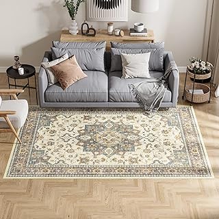 Dripex Vintage Washable Area Rug - 3x5 Boho Entryway Rug for Indoor Door Mat Low-Pile Non-Slip Bedside Rug Bedroom Orienta...