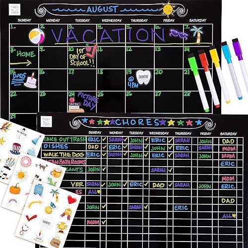 Hapinest Tabla magnética de borrado en seco y calendario mensual para varios niños, adolescentes y familia, paquete de 2 para refrigerador, 5