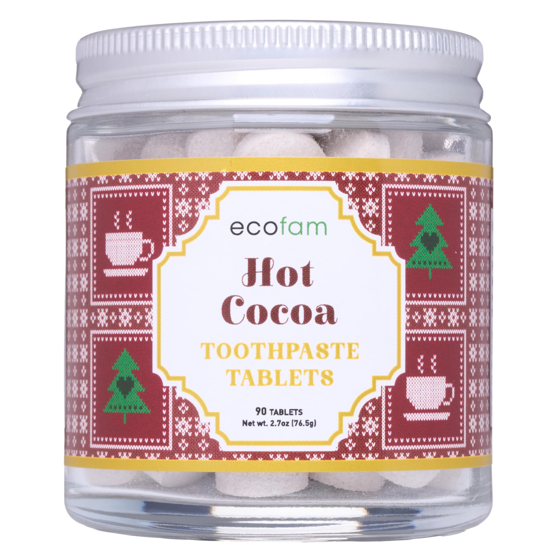 Ecofam Toothpaste Tablets - Hot Cocoa Chewable Toothpaste for Fresh Breath | Fluoride Free | Nano Hydroxyapatite | 90 Tablets
