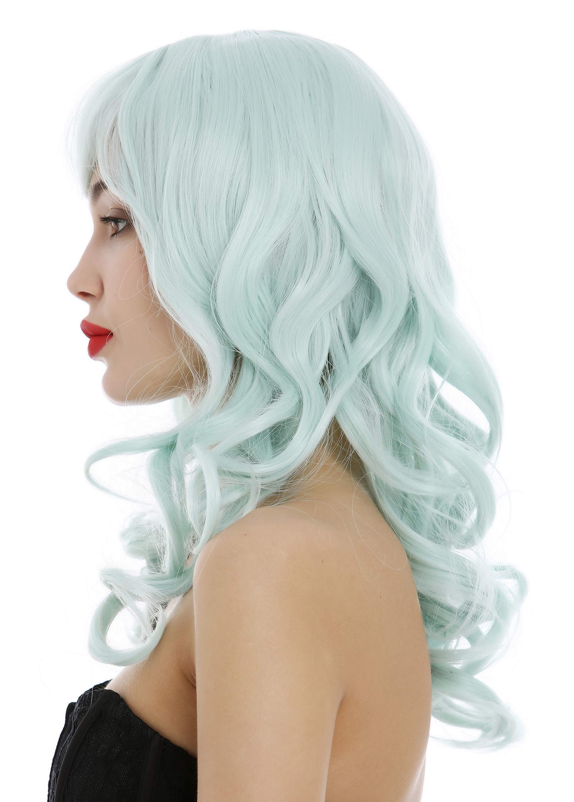 WIG ME UP - 3001-T5507 Lady Wig long wavy to curled curls fringe bangs light green, light green (T5507) - Image 3