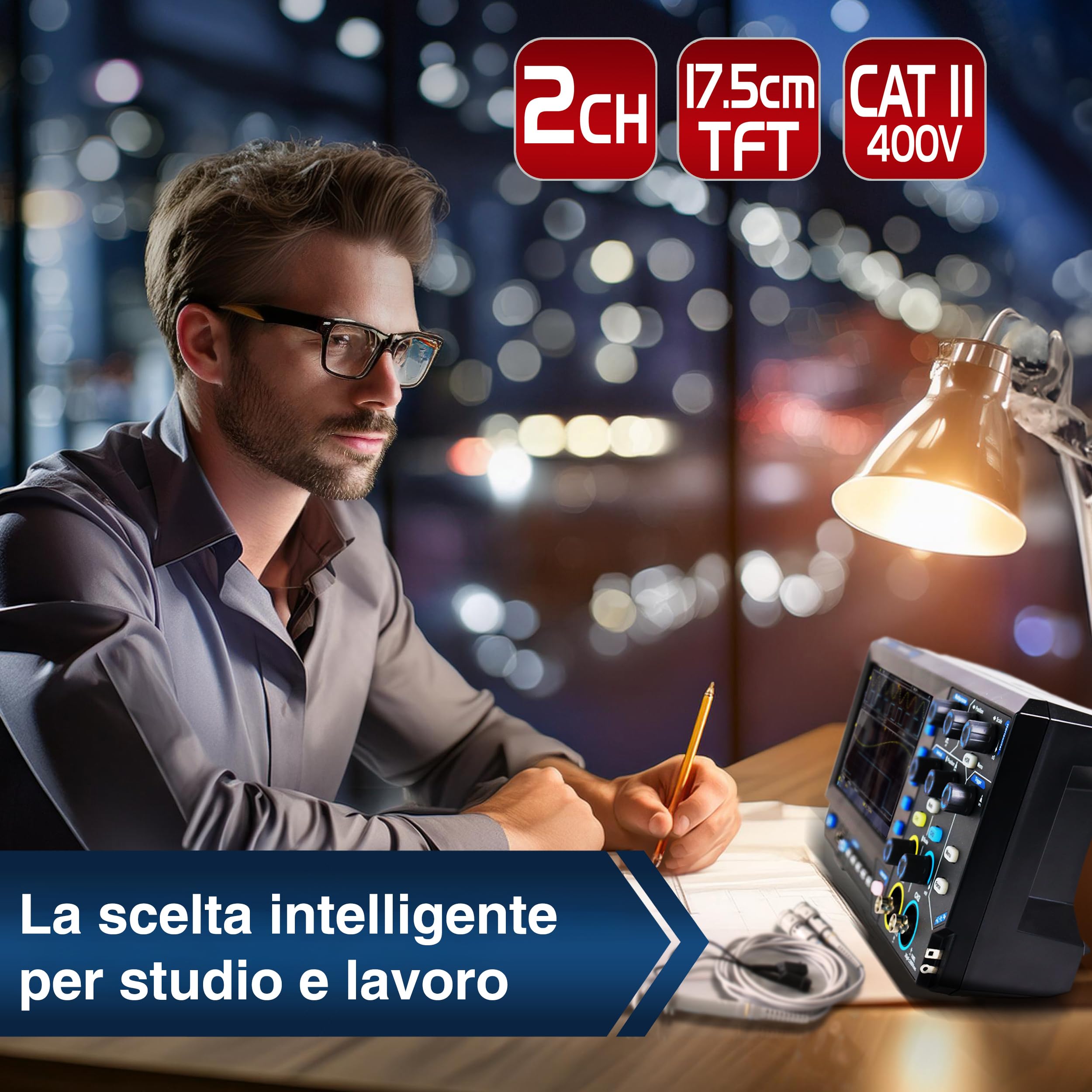 PeakTech 1404 - Oscilloscopio digitale a 2 canali [3 anni di garanzia] 100 MHz, 1GS/s, interfaccia USB, software per PC, oscilloscopio P 1404, nero, oscilloscopio USB, oscilloscopio multimetro
