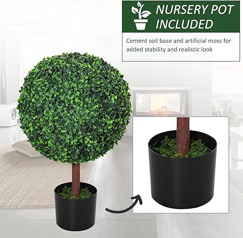 Miniatura 4 de Outsunny Árbol de bola artificial de boj de 23.5 pulgadas, planta decorativa falsa, maceta incluida para el hogar, balcón, patio trasero y jardín,