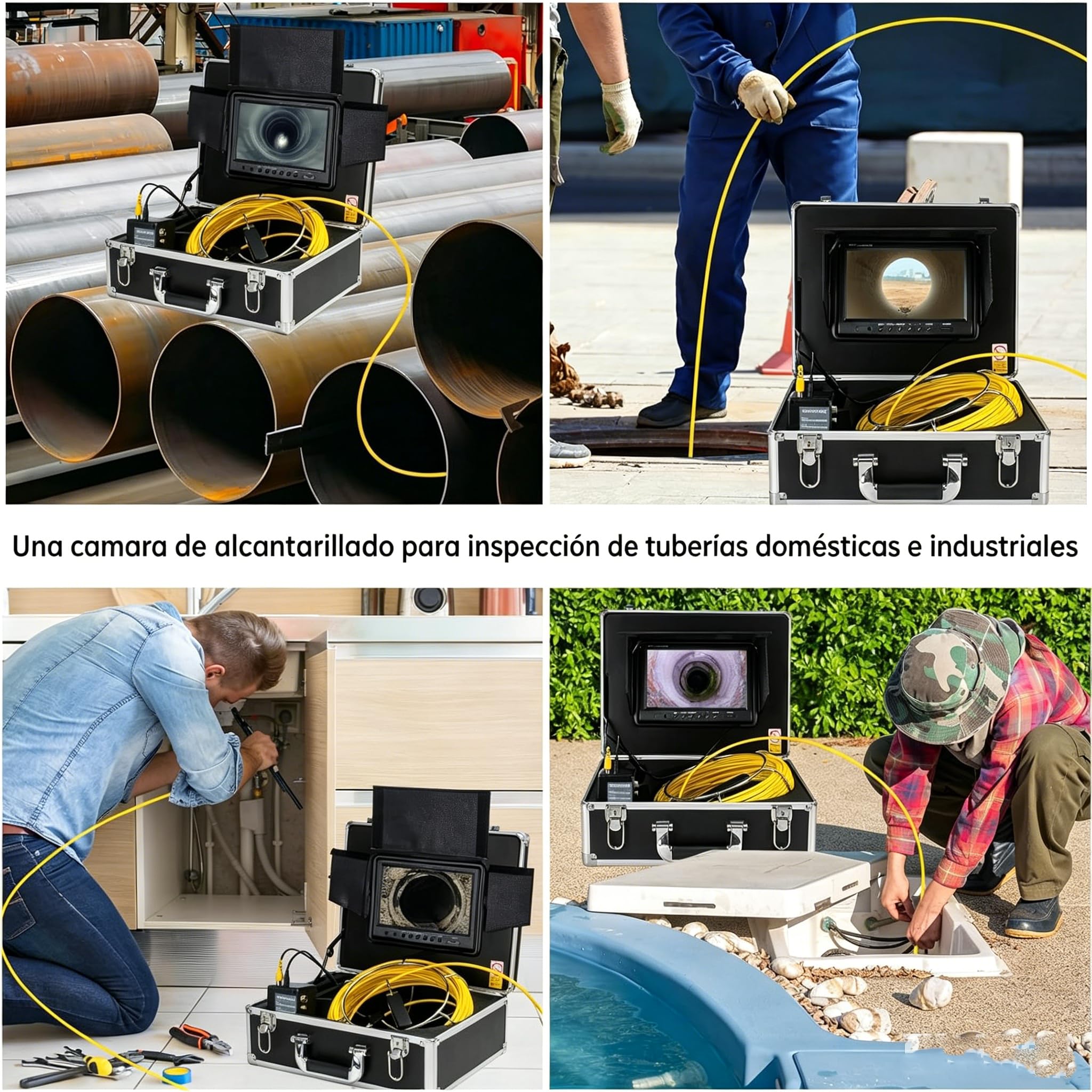 Cámara de inspección de alcantarillado de 30 m con Monitor DVR de 9 Pulgadas y Almacenamiento de 16 GB, cámara portátil para Drenaje de tuberías, con 12 Luces, Ruedas guía y medidor de Distancia