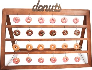 Donut Wall Display Stand Rustic Décor Holder, Great for Party & Events, Birthday Baby Shower, Wedding, etc., Measures 24” x 36” Holds 24 Donuts With A Wooden “donuts” Display sign