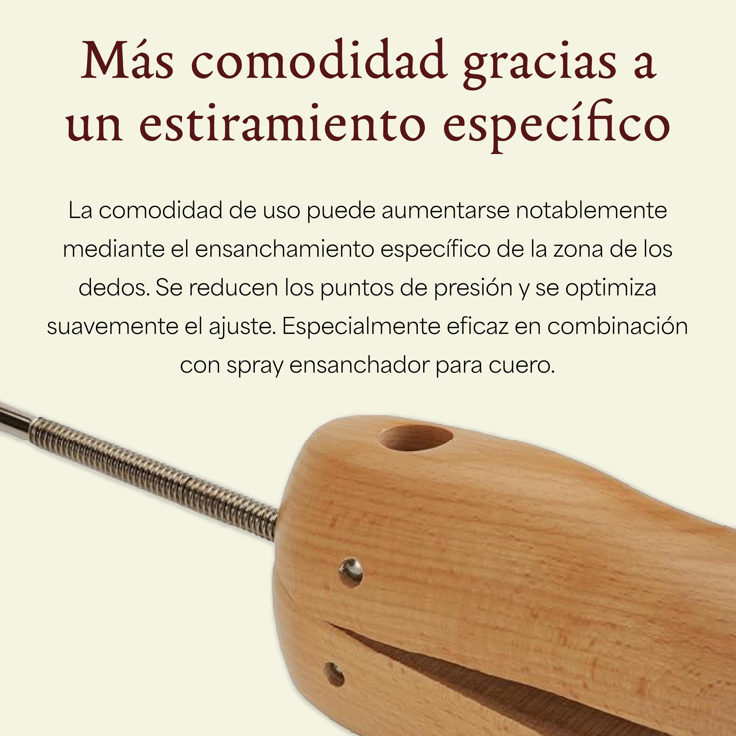 Langer & Messmer alargador de zapatos y botas para la puntera de los hombres contra la presión de los zapatos - de madera maciza de haya incl. spray alargador de cuero 50ml
