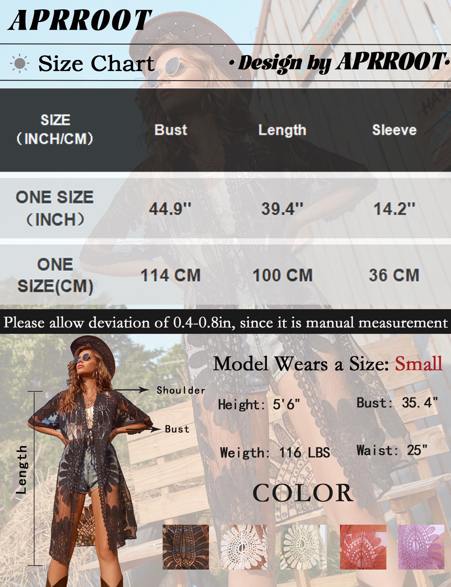 APRROOT Copricostume da bagno da donna con maniche a 3/4, in pizzo, kimono e cardigan, trasparente, lungo, floreale, estivo, da spiaggia