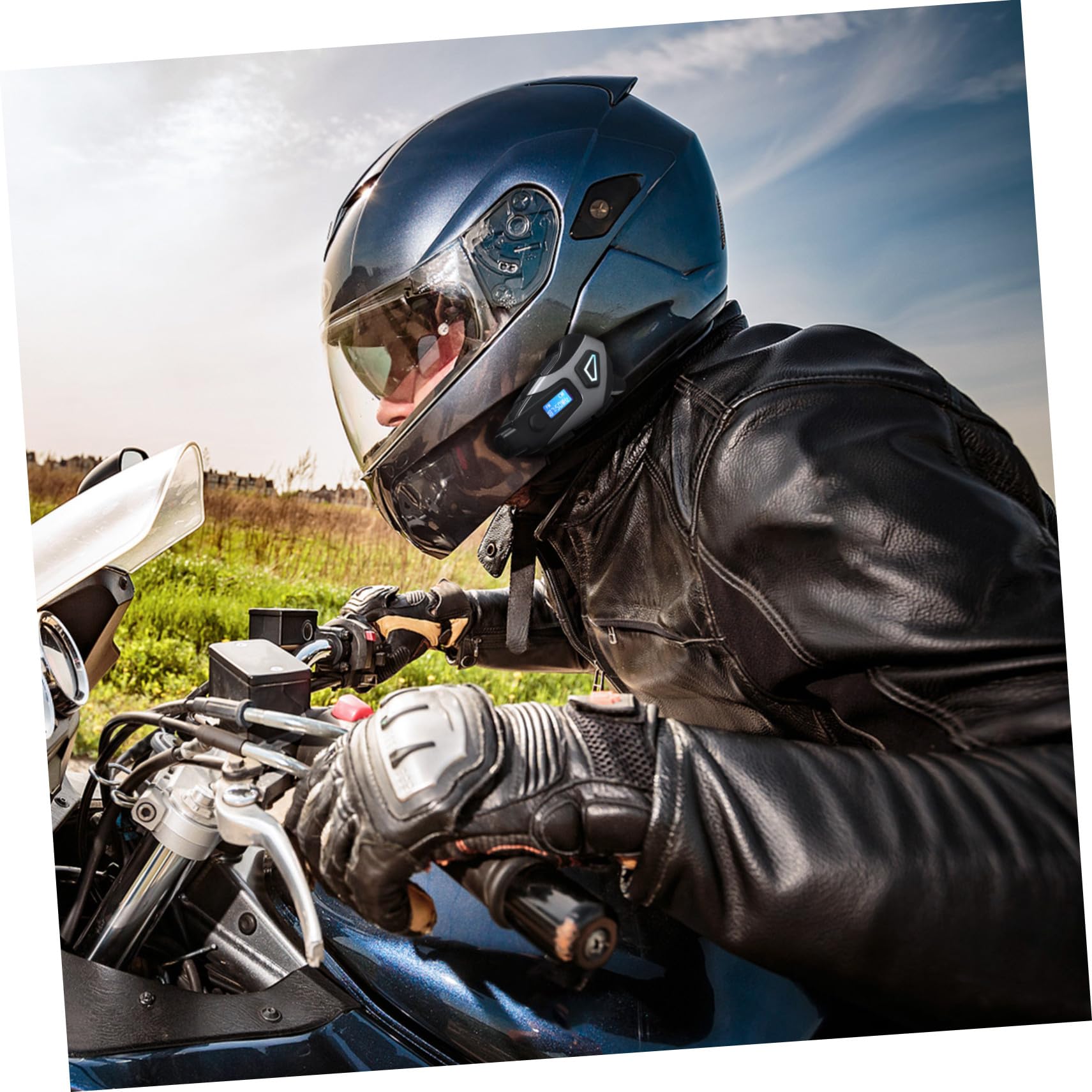 Ciieeo 1200mah Auricolare per Moto Cancellazione del Rumore Cuffie da Casco Stereo Microfono Incluso di Memoria per Ciclismo e Guida Inglese