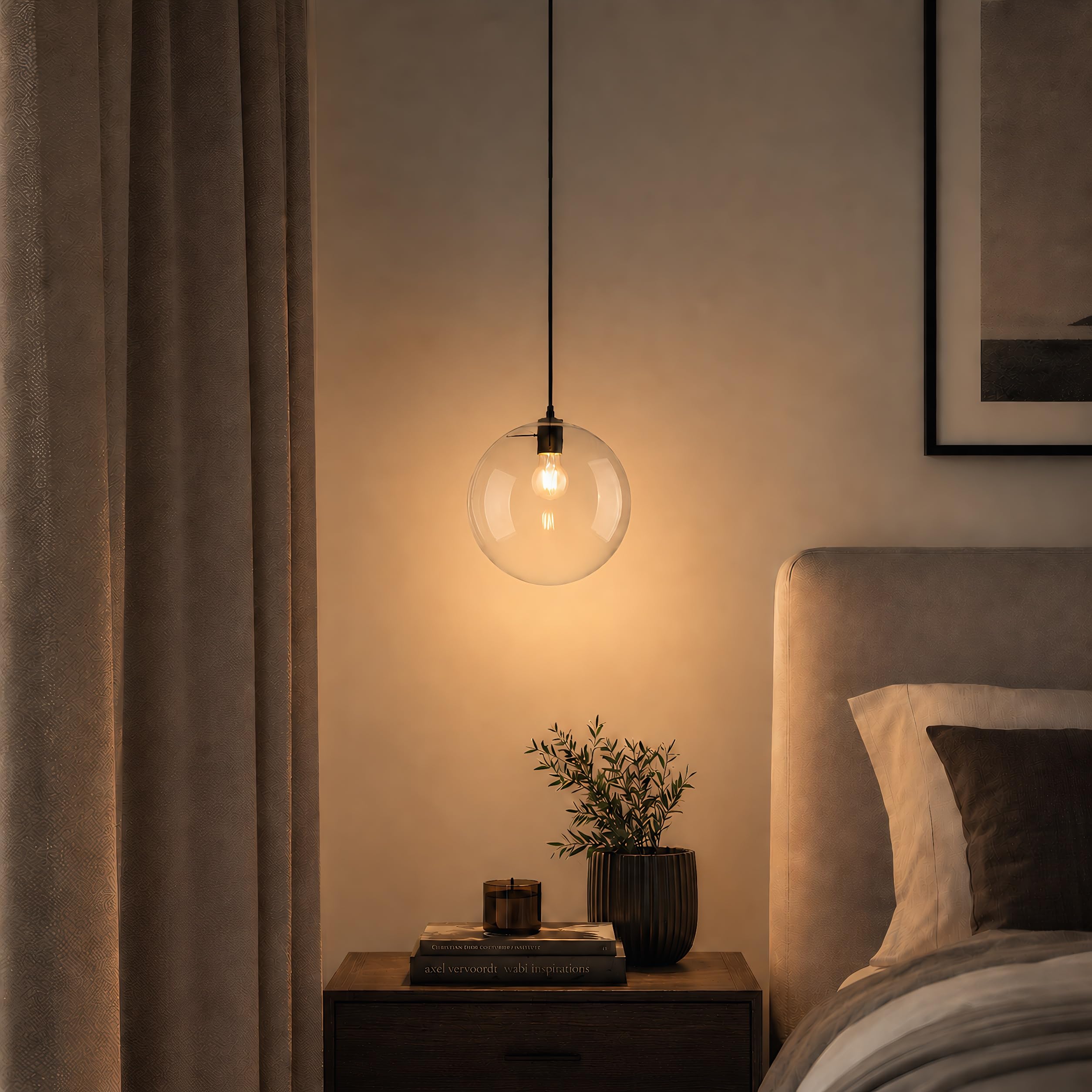 Lampada a Sospensione da Soffitto in Vetro Moderna E27 Globo Trasparente Finitura Dorata Lampadario Regolabile 150cm per Isola Cucina Sala da Pranzo Camera Caffè Corridoio (Nero, 20cm)