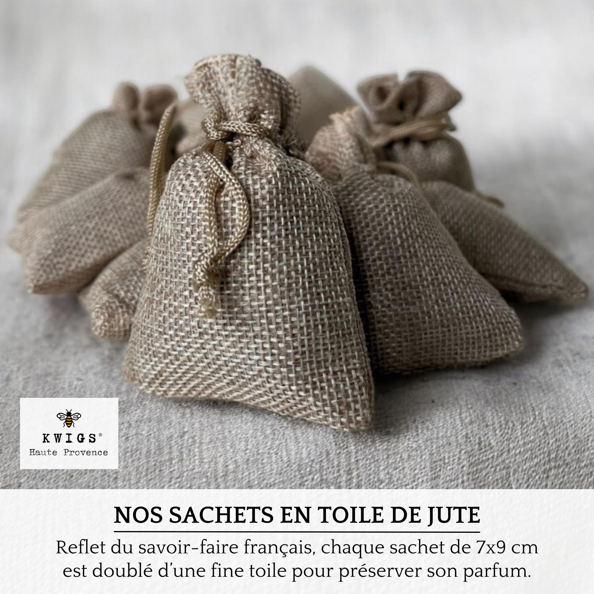 Sachet de Lavande Séchée Provence - 12 Sachets de Lavande sans OGM en Jute Doublée Remplis à la Main - Petit Sac de Lavandin pour Placards, Linge, Armoire - Fleurs de Haute Provence - Nouvelle Récolte