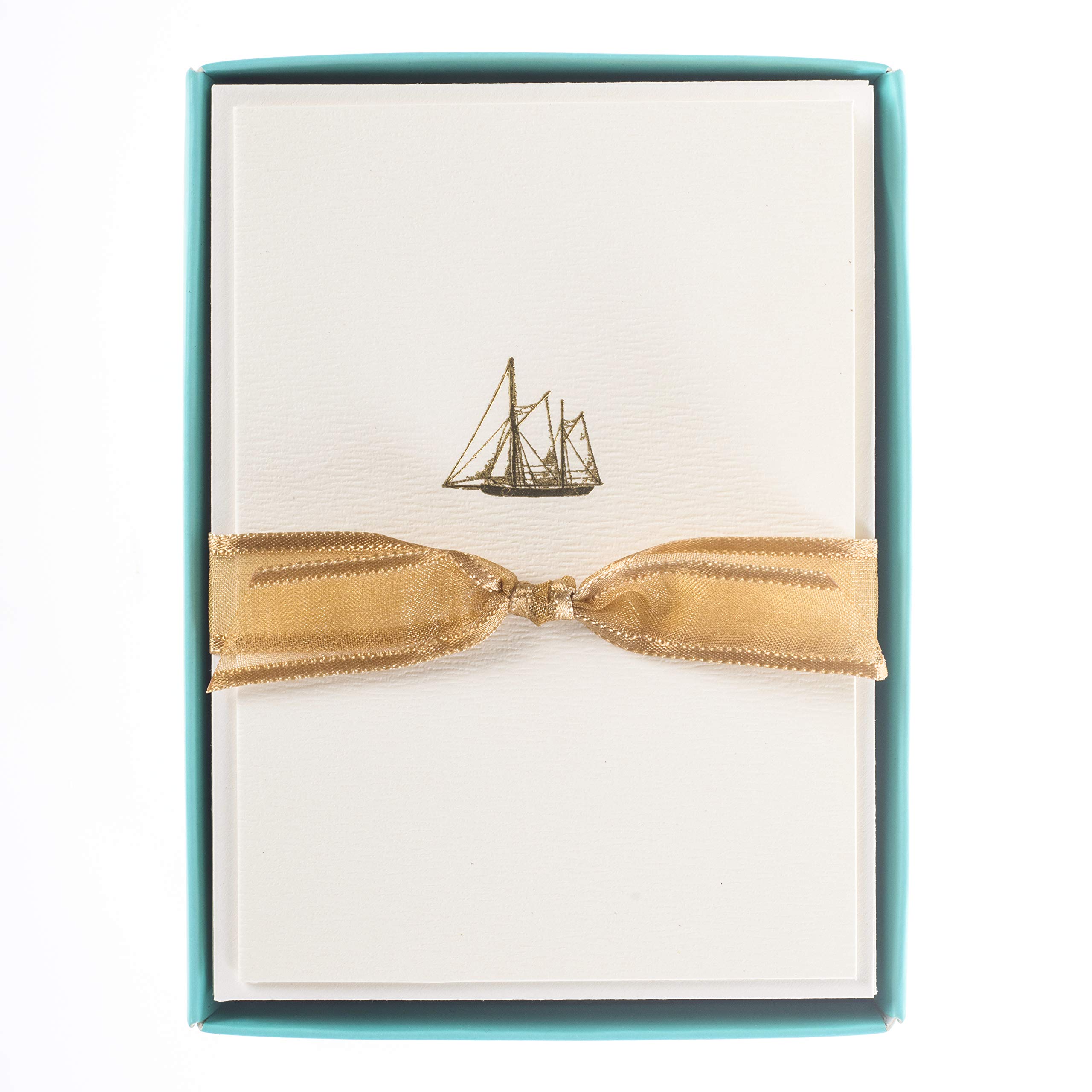 Graphique Vintage Boat La Petite Presse Boxed Notecards - 10 Embellished Gold Foil Blank Cards with Matching Envelopes and Storage Box, 3.25"" x 4.75""" (L1347CB)