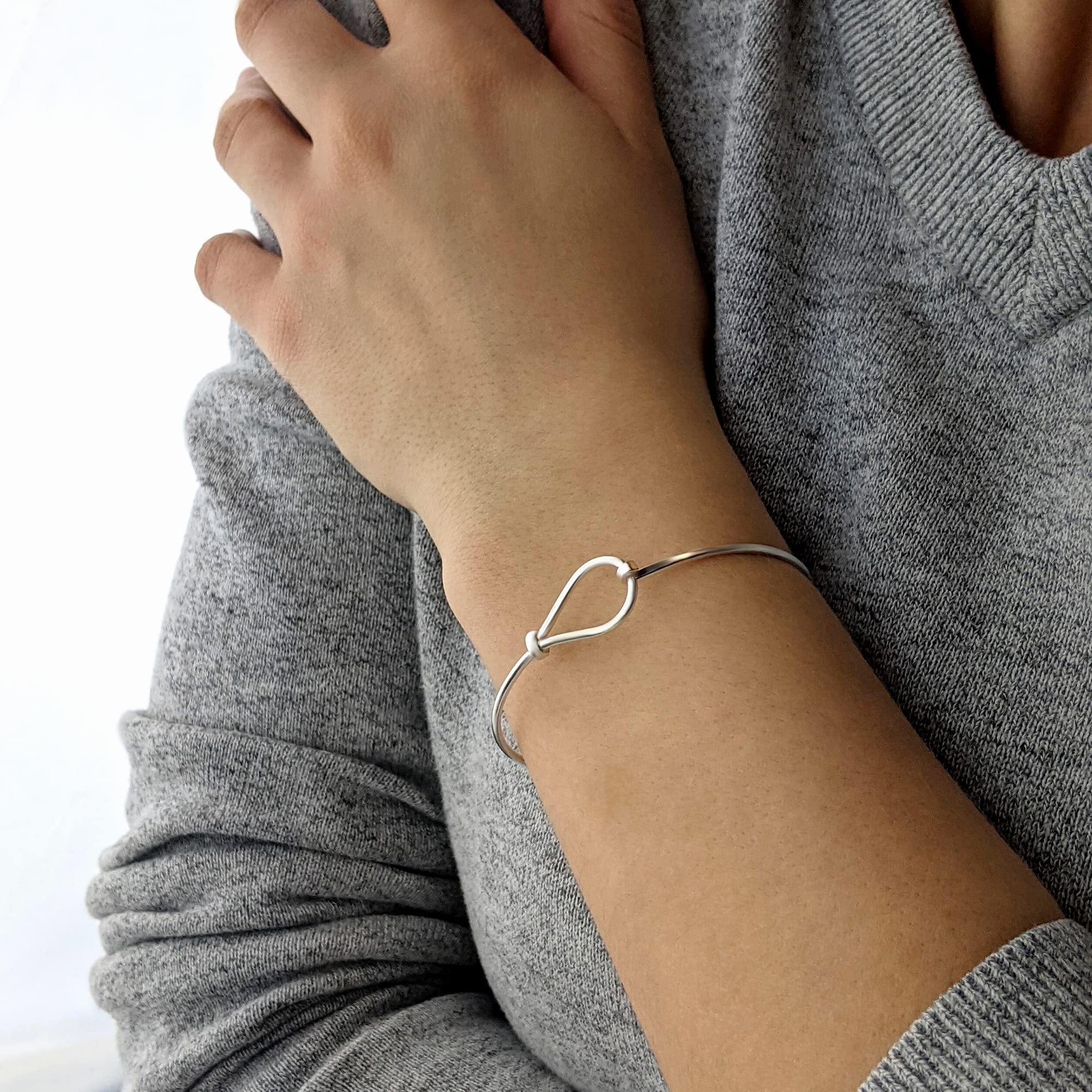 Silverly Bracciale Rigido con Anello a Laccio in Argento Sterling 925 per Donna | Braccialetti Dell'amicizia Classici e Minimalisti | Gioielli Regalo per Damigelle D'onore