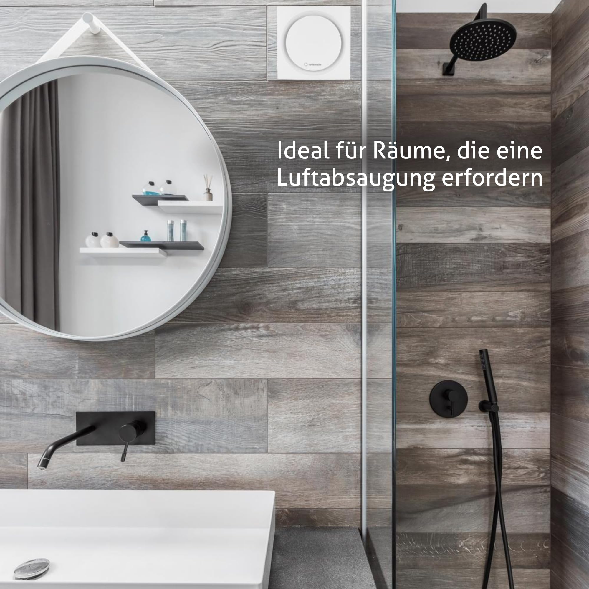 Turbionaire RING 100 SW Badlüfter, Doppelte Ansaugung und Vorderseite, 100 mm Durchmesser, Weiß, Nichtrückkehrventil, Wasserdicht, Für Belüftung im Badezimmer und WC
