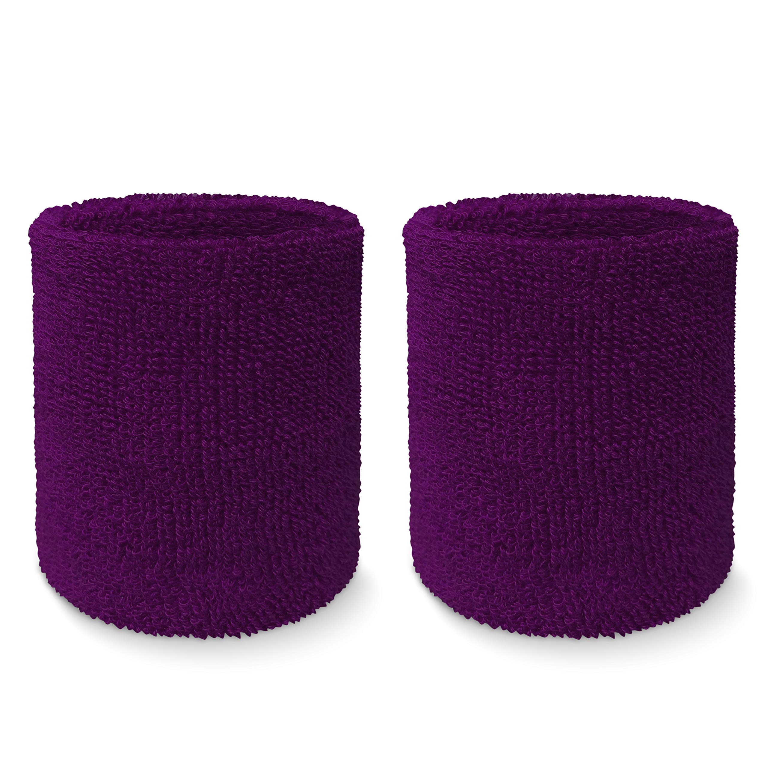 Couver Wrist Sweatband - Purple Solid Cotton Terry Colth Sport Wristband, 1 Pair โ image 1