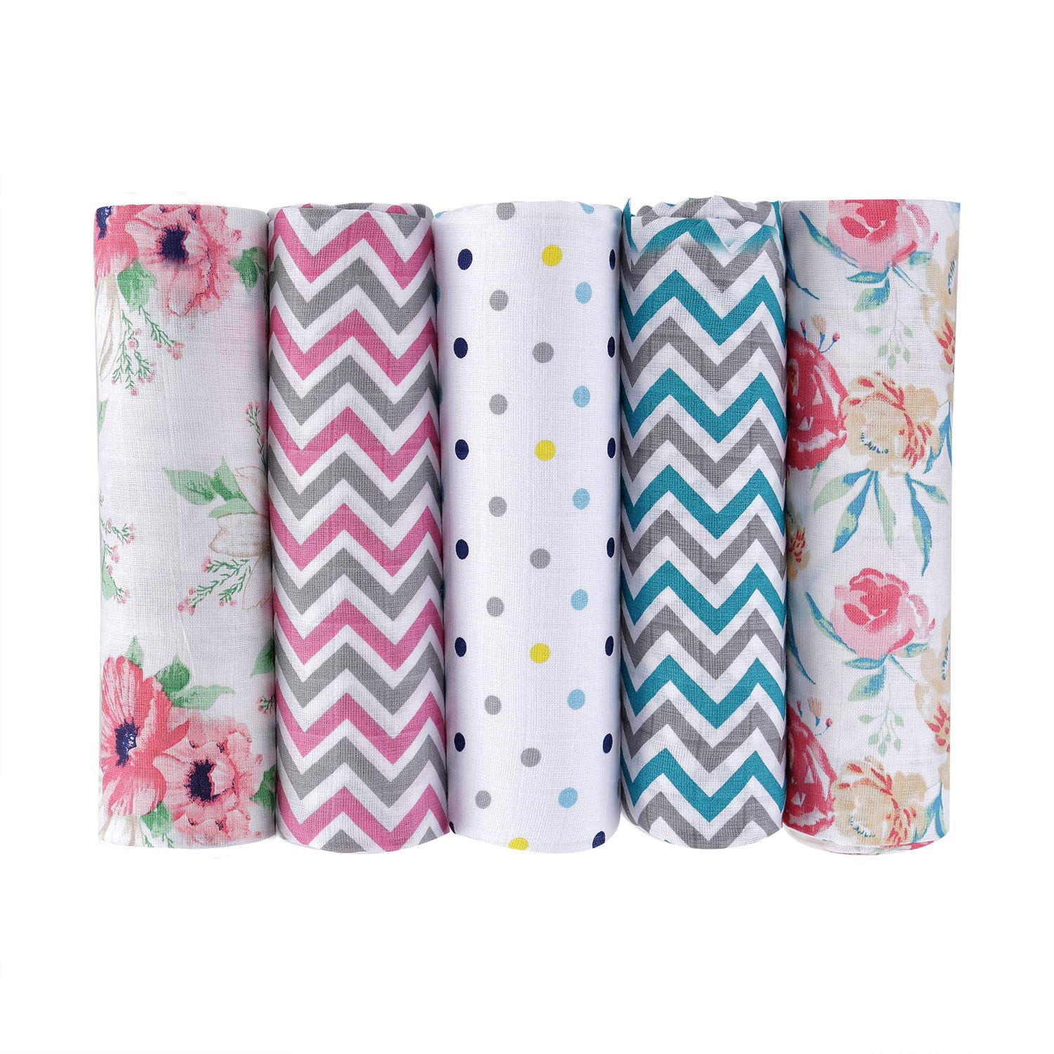 haus & kinderFlorals 100% Cotton Muslin Swaddle Wrap for New Born Baby, Unisex (Size 100 cm x 100 cm) (Pack of 5, Multicolor)