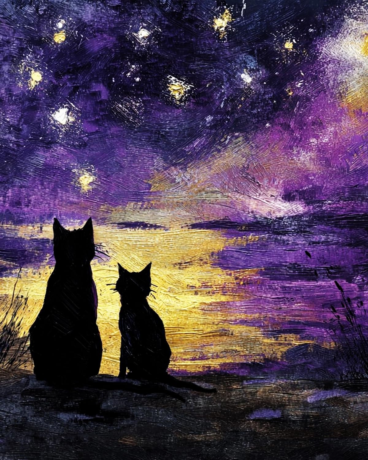 LIUBAISHI Paint by Numbers Kit for Adults – 16x20 Inch | DIY Oil Painting for Home Wall Decor, Relaxing Craft Set, Gift for Adults with Acrylic Paints-Two Cats Gazing at the Stars