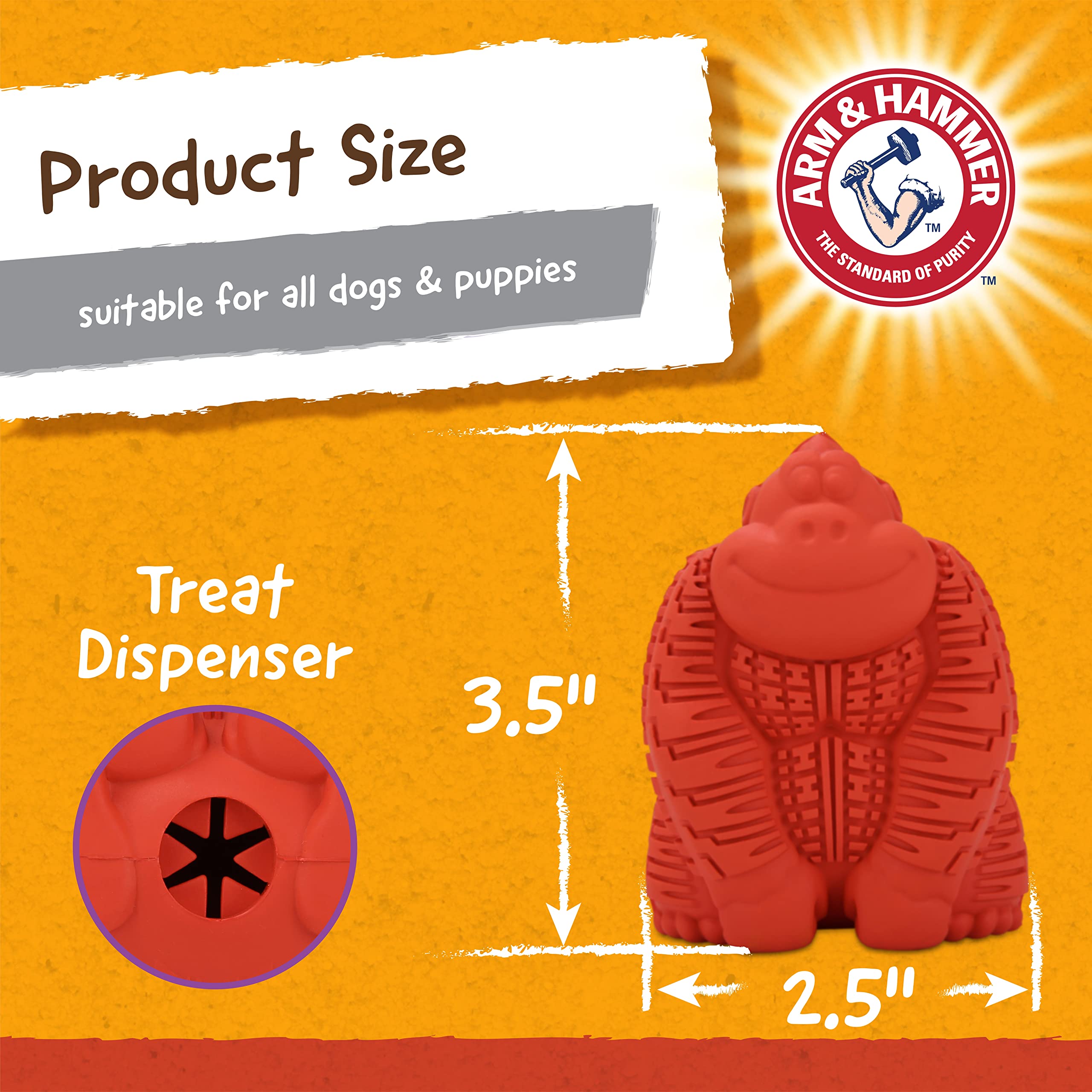 Arm & Hammer Super Treadz Mini Gorilla - Juguete Dental masticable para Perros, Juguetes masticables dentales para Perros Que reducen la acumulación de Placa y sarro sin cepillar para Perros de hasta | Infusión de bicarbonato de sodio, apto para lavavajil