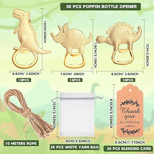 Miniatura 8 de 54 piezas de abrebotellas de dinosaurio, regalos de devolución de baby shower para invitados, abridor de botellas y recuerdos con bolsas de organza,