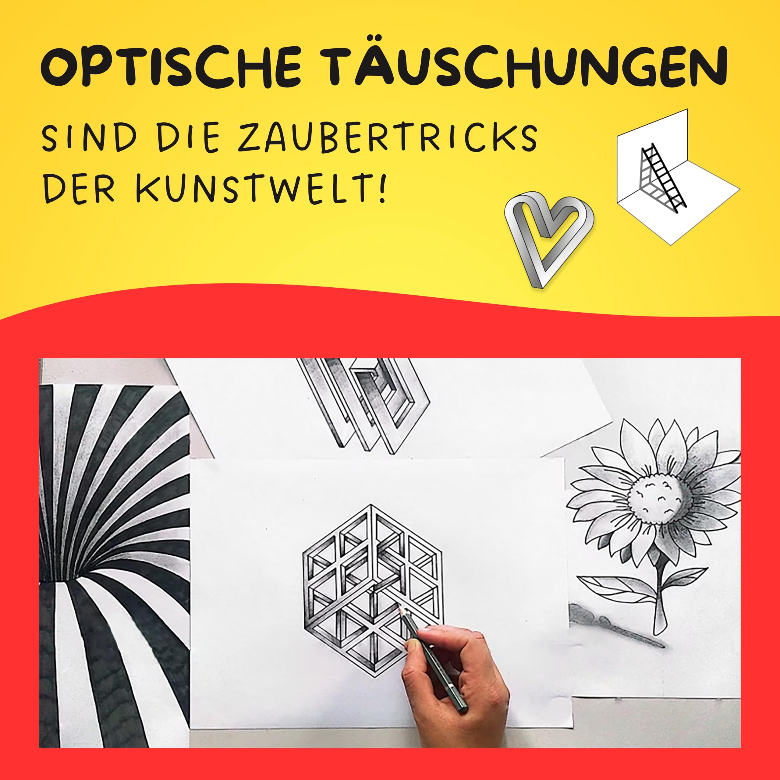 Optische Täuschungen: 3D zeichnen lernen - Step by Step!: Optische Illusionen und Perspektive richtig sehen und realistisch zeichnen lernen in 5 ... für Kinder, Anfänger und Erwachsene