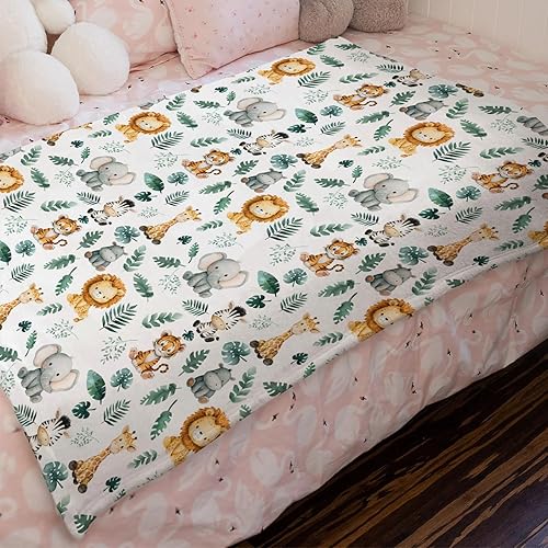 Miniatura 4 de HawSkgFub Mantas de bebé de animales de la selva safari para niños, regalo de ducha, franela de franela de hoja de palma tropical, cama de