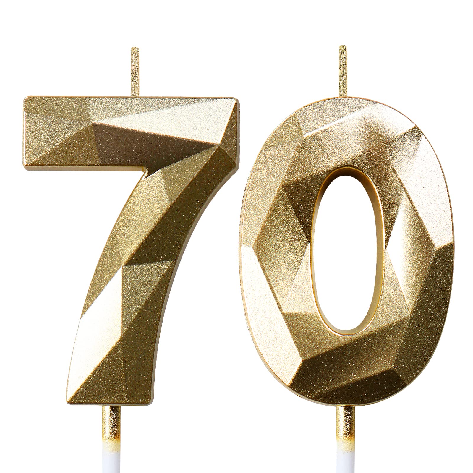 Candela Con Numero 70° Compleanno Dorato Brillante, Decorazione per Torta e Cupcake, Anniversario di Matrimonio