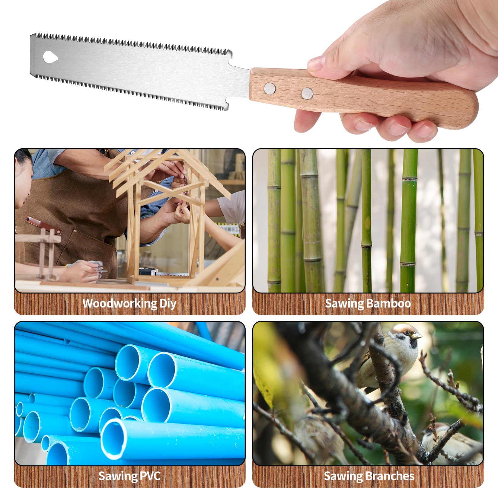 Sierra Japonesa de Mano, Sierra de Madera de Precisión, Mini Sierra Manual, Sierras de Tracción Doble Filo, Herramienta de Carpintería Versátil para Cortes Finos y Rápidos