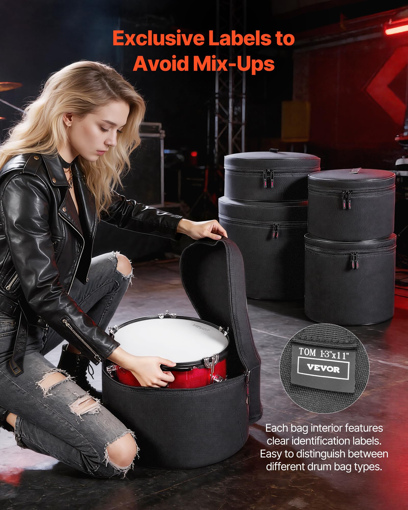 VEVOR Set di Borsa Porta DJ con Divisori Regolabili 5 Pezzi, Borse Imbottite per Batteria, Imbottitura Spessa, Custodie Protettive Leggere, Custodie da Viaggio per Accessori per Batteria
