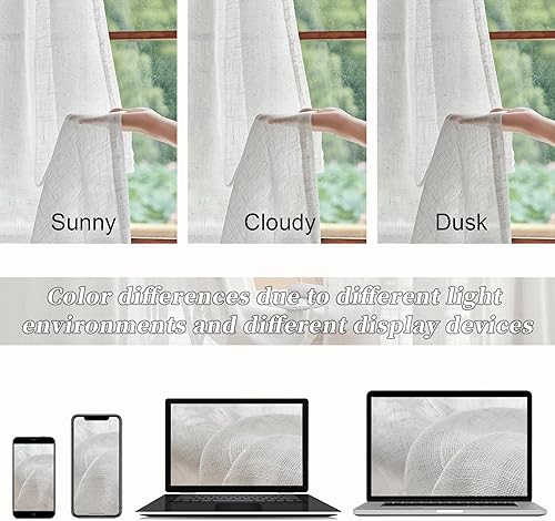 Miniatura 6 de DUALIFE Cortinas traslúcidas de lino blanco de 84 pulgadas para sala de estar, bolsillo para cortinero, pestaña trasera, texturizadas, filtrantes de