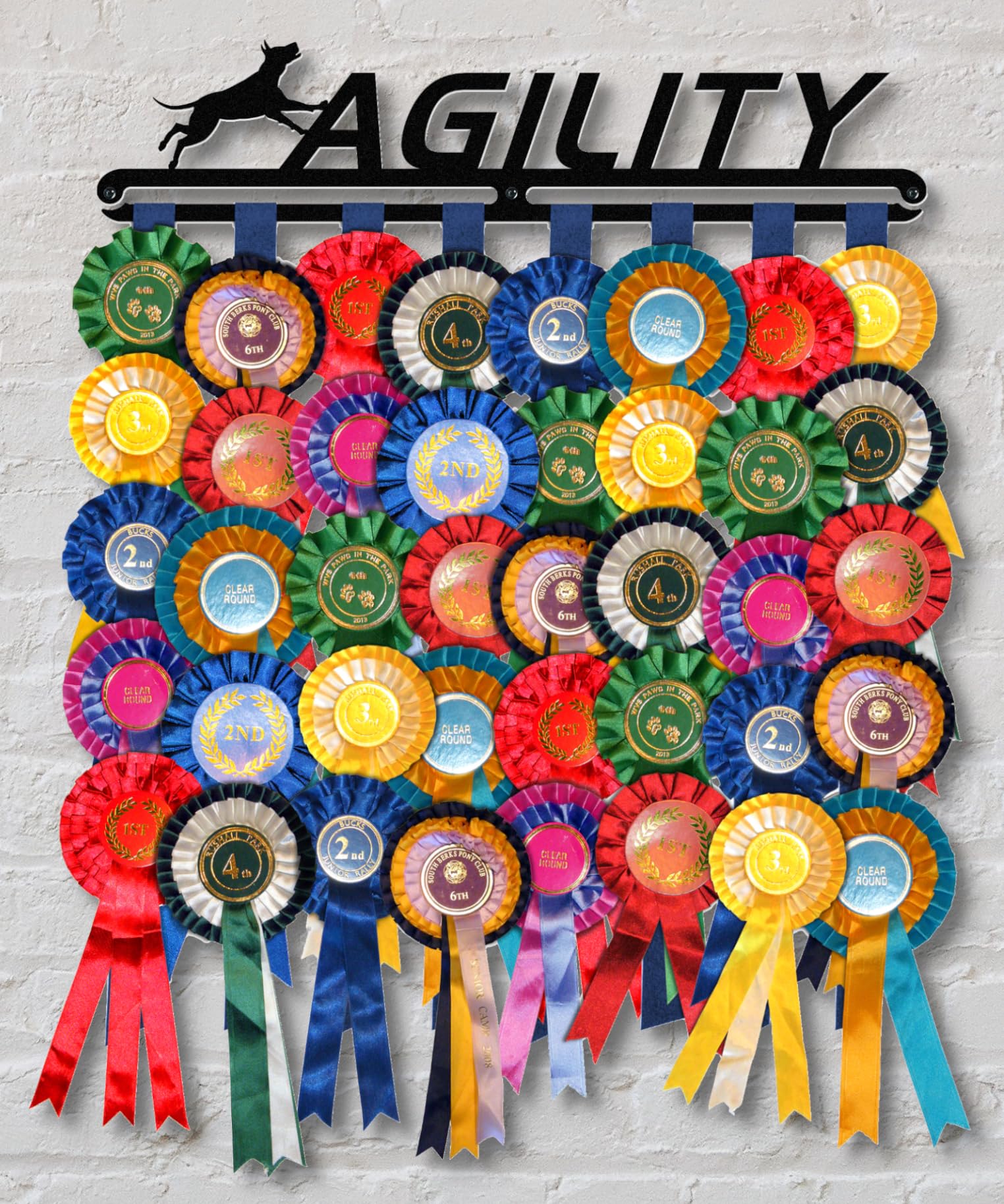 Dog Rosette Hanger | 'Agility' | Ribbon Holder Wall Display | Black Metal