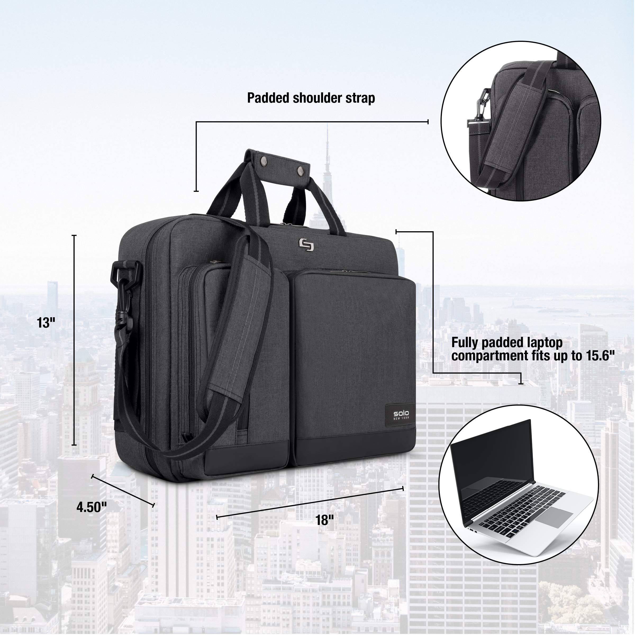 Solo New York Briefcase, Gray, Black, 12.5" x 17" x 5" Buy Online in