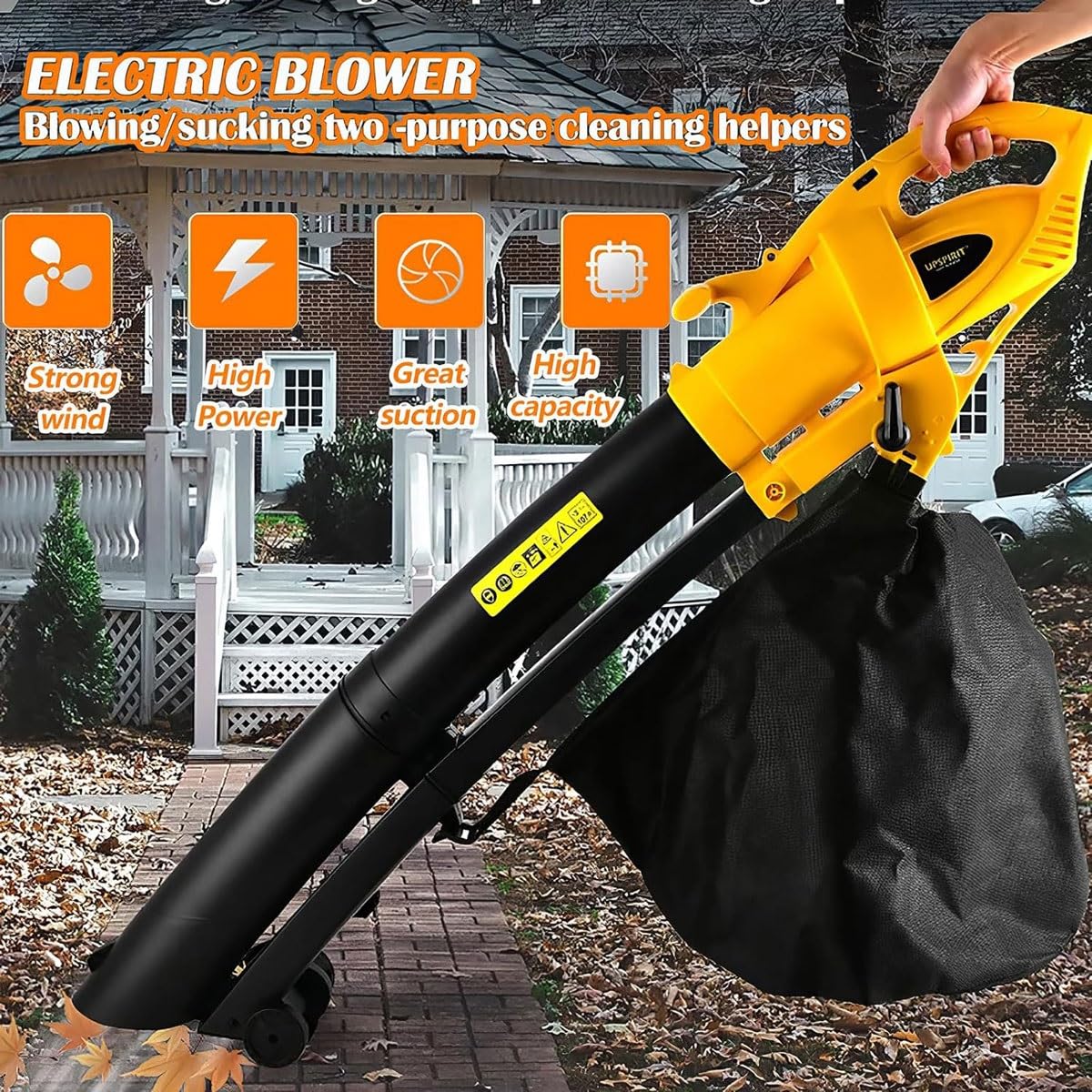 Soplador y Aspirador eléctrico for Hojas de jardín 3 en 1, trituradora y aspiradora de 3000 W con Bolsa recolectora de Hojas de 35 L, 6 Niveles de Ajuste, relación de trituración de 10:1