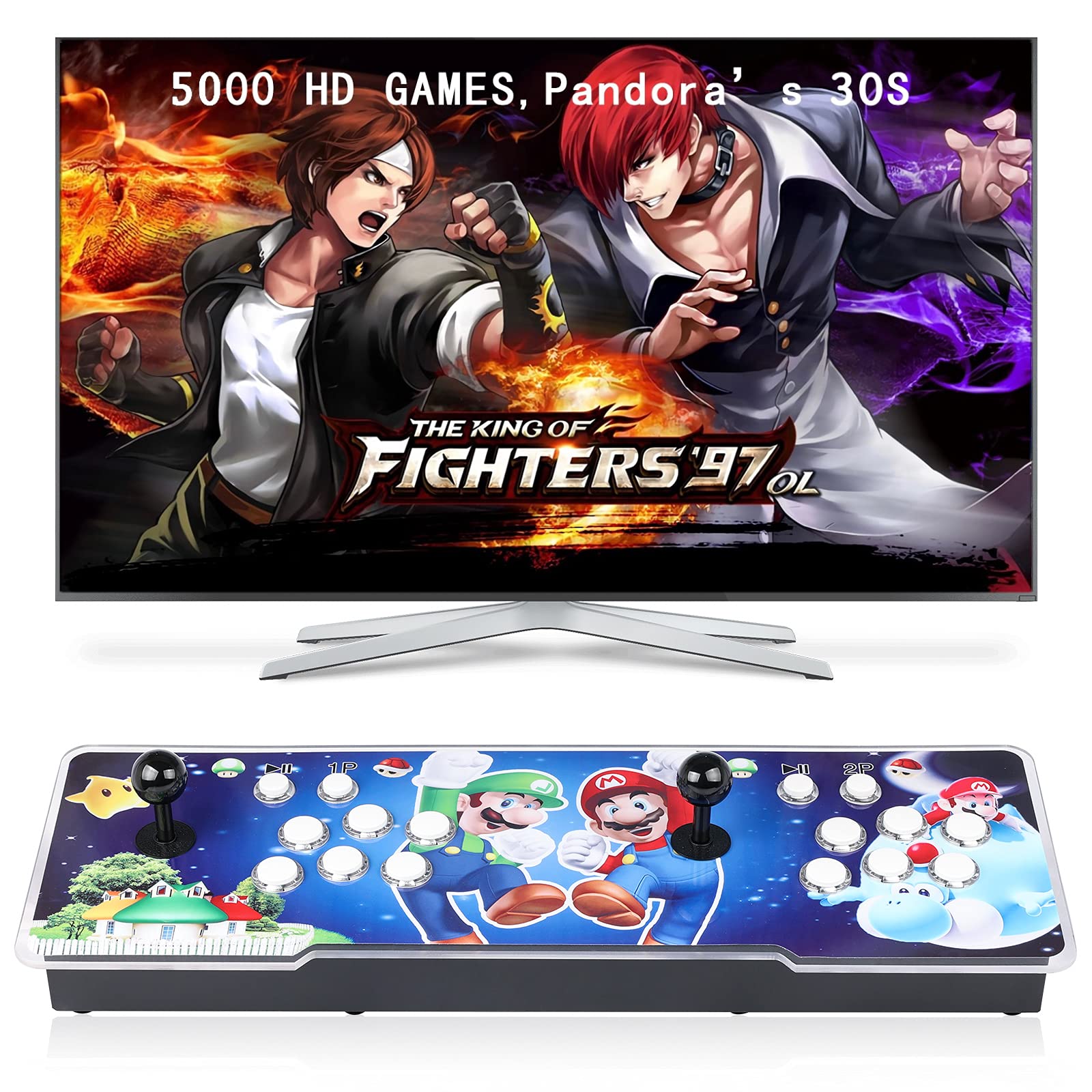 FVBADE [5000 Games in 1 30S Pandora Box Arcade Game Console Compatible PC & Projector & TV ,3D Games 1-4 Players Double Joystick Favorite List Game Category Save/Search/Hide/Pause/Delete Games.