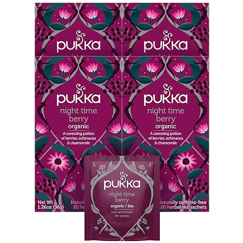 Pukka - Bolsas de té orgánico, té de hierbas de bayas nocturnas con manzanilla, equinácea y saúco, perfectas para el bienestar nocturno, 20 unidades