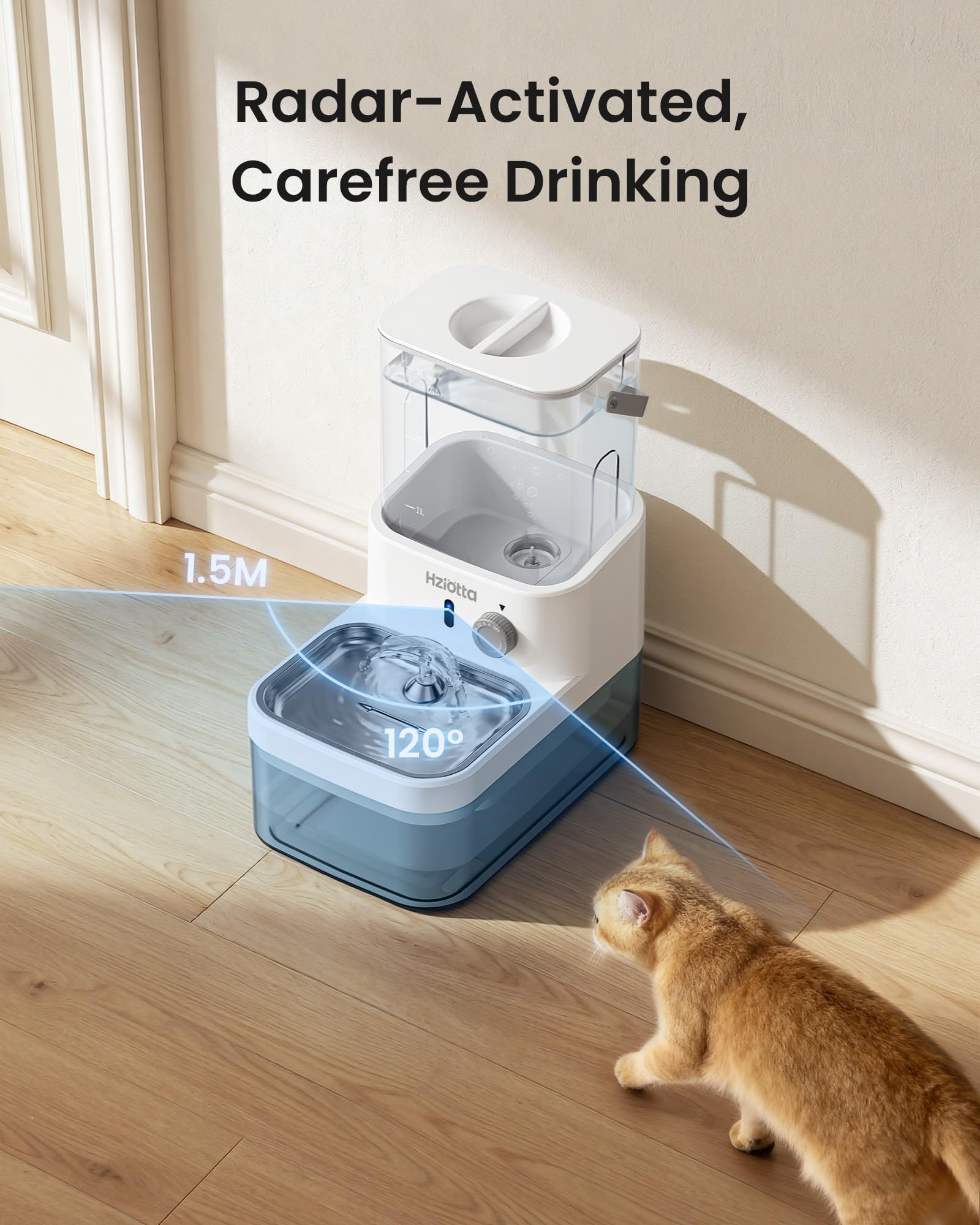 Hziotta Wastewater Separation Cat Water Fountain No Filter, Stainless Steel Pet Water Fountain with Radar Sensing, Wireless Cat Fountains for Drinking, No Pump, Totally 5.7L, 30db Low Noise - image 7