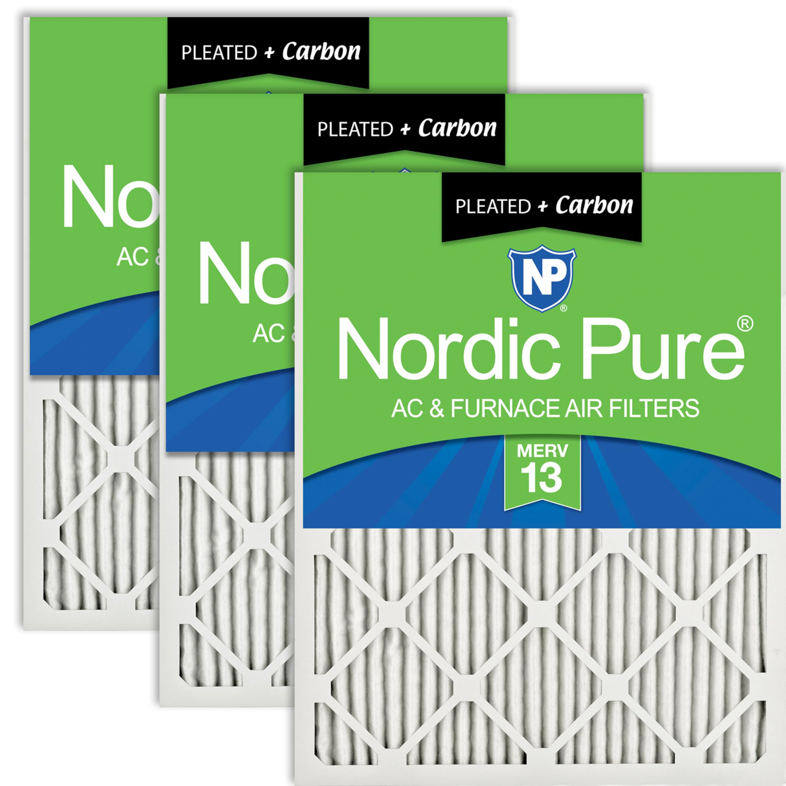 Nordic Pure 10x20x1 Pleated MERV 13 Plus Carbon Air Filters 3 Pack