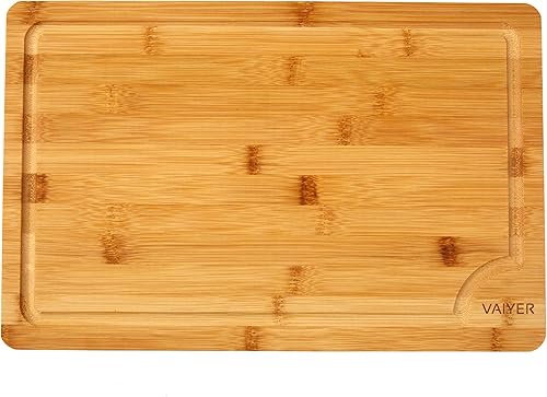 Vaiyer Tabla de cortar de bambú con ranura para jugo, tabla de cortar de cocina resistente para carne, pollo, pescado, queso y verduras, tallado y