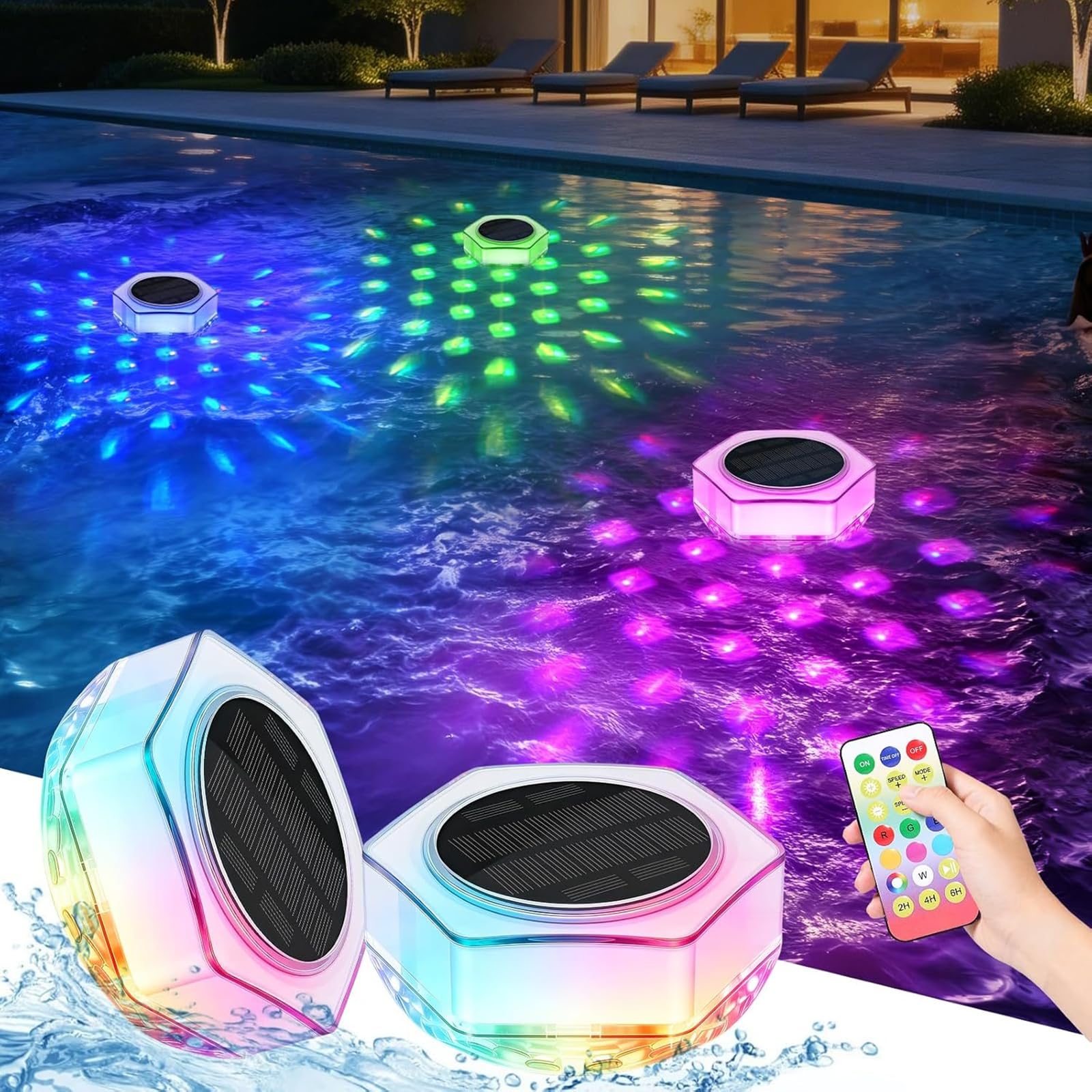 Pool Lighting Pack of 2 Solar Pool Lights Floating with Remote Control, RGB Colour Changing Pool Solar Light IP68 Waterproof Pool Lamp for Whirlpool Pond Party Garden Decoration-image-26