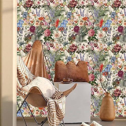 Miniatura 2 de MuralPeel Papel tapiz autoadhesivo con diseño de flores silvestres y rosas, peonía, autoadhesivo, extraíble, fácil de despegar, papel de contacto