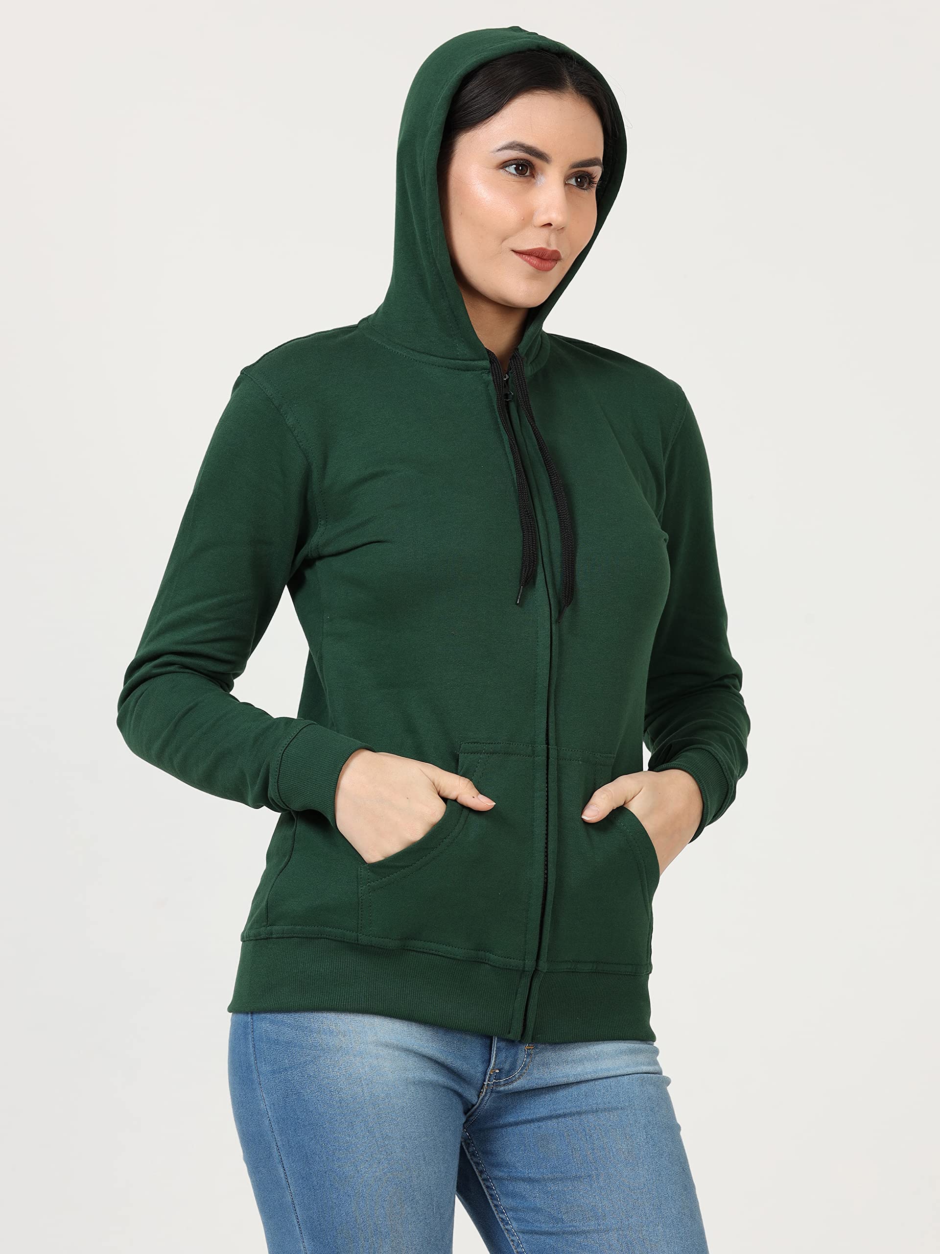 FLEXIMAA Women's Cotton Hooded Neck Regular Sweatshirt (whooolivegreen-m_Olive Green_M) - Image 5 thumbnail