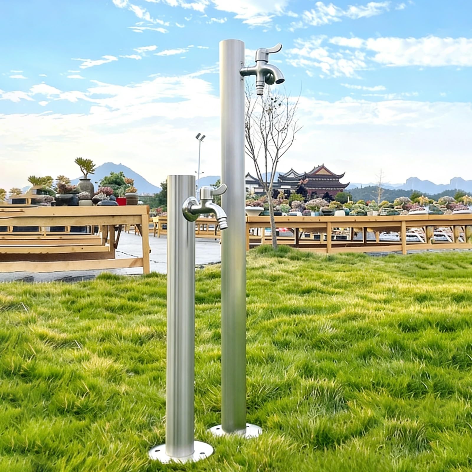 Columna de agua de acero inoxidable 304 para exteriores, hidrante vertical anticongelante con grifo, soporte de manguera independiente para patio y patio