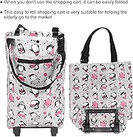 Vista 5 de Carrito de compras plegable, bolsa de compras grande para ancianos con ruedas flexibles, carrito de comestibles, carrito de compras portátil