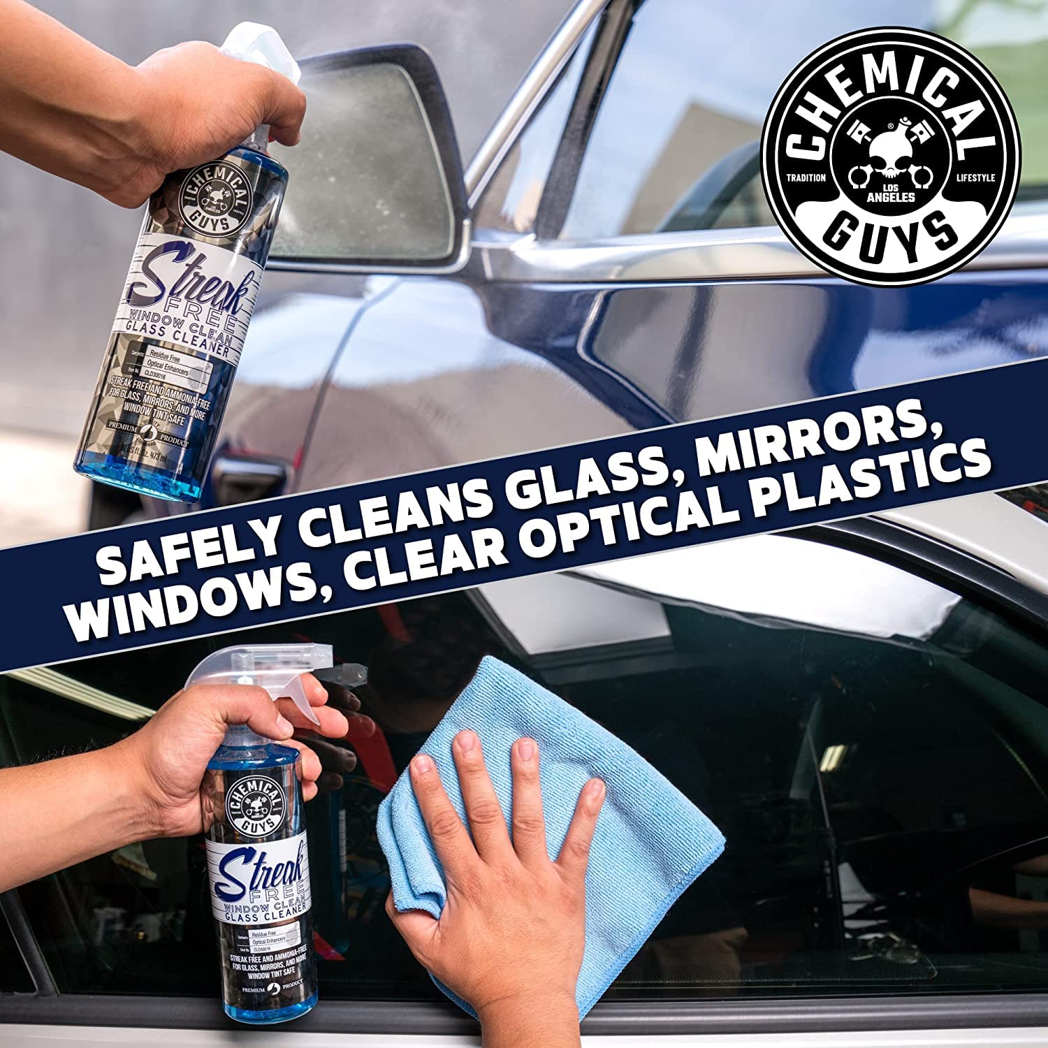 Chemical Guys Streak Free Window Cleaner – Ammonia-Free Glass Cleaner for Crystal Clear Clarity, Safe on Tint, Mirrors, Touchscreens, Windshields, and Chrome, 32 fl oz